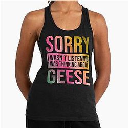 Goose Funny Thinking About Geese in Watercolor Racerback Tank