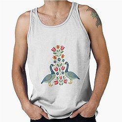 Two Geese with Floral Motifs – Scandinavian Folk Art by Heidi Morris Tank Top