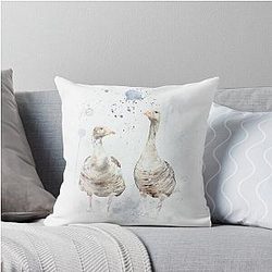 Rainy Day Watercolour Geese Throw Pillow