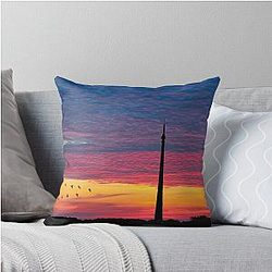 Emley Moor Mast Sunset Geese Throw Pillow