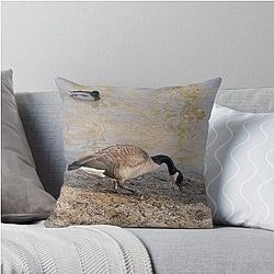 Geese Searching the Beach Throw Pillow