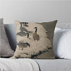 Winter Geese at the Riverside Throw Pillow