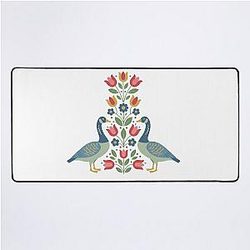 Two Geese with Floral Motifs – Scandinavian Folk Art by Heidi Morris Desk Mat