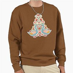 Flower Patterned Blue Geese in Decorative Motifs Scandinavian Folk Art by Heidi Morris Pullover Sweatshirt