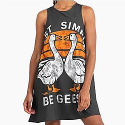 JUST SIMPLE A-Line Dress with White and Orange Goose Life Embrace