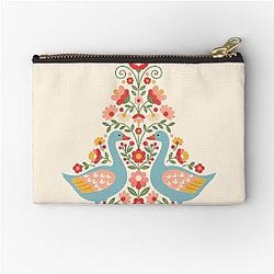 Flower patterned blue geese in decorative motifs scandinavian folk art by heidiannemorris Zipper pouch