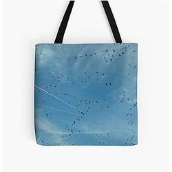 Geese and Contrails All Over Print Tote Bag