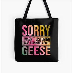 Goose Thinking About Geese in Watercolor All Over Print Tote Bag