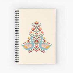 Flower Patterned Blue Geese in Decorative Motifs - Scandinavian Folk Art by Heidi Anne Morris Spiral Notebook