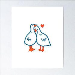 Cute Kissing Geese Adorable Love Birds Graphic Poster