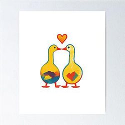 Kissing Geese Adorable Love Birds Graphic Poster