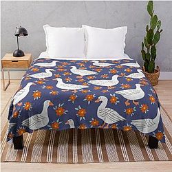 Geese in the meadow - Navy blue Throw Blanket
