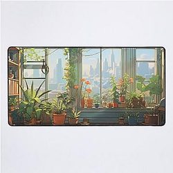 Amazing Ghibli Style Illustration with Windows and Plants Desk Mat