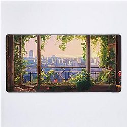 Ghibli-INSPIRED illustration of a sunlit room with lush plants desk mat