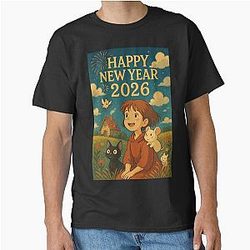 Studio Ghibli New Year Card with Anime Girl and Animal Friends Classic T-Shirt