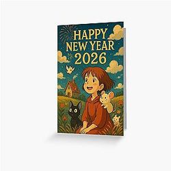 Studio Ghibli 2026 New Year Card Anime Girl Animal Friends Greeting Card