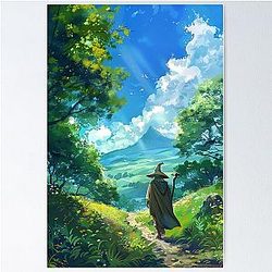 Unexpected Journey - Ghibli-Inspired Fantasy Art Hobbit Landscape Illustration Poster