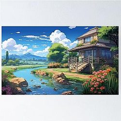 Stunning Ghibli Landscape Illustration - A Whimsical Way to Add a Touch of Japanese Anime to Your Home