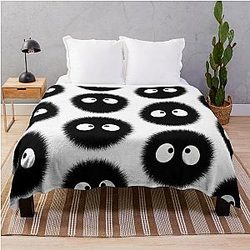 Whimsical Soot Sprite Ghibli-Inspired Cute Character Design Throw Blanket