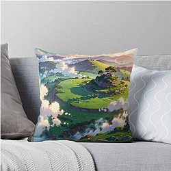 Whispers of the Wind: A Ghibli Inspired Landscape Throw Pillow