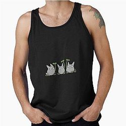 Chibi Totoro and White Totoro with Big Leaves - Studio Ghibli Inspired Tank Top