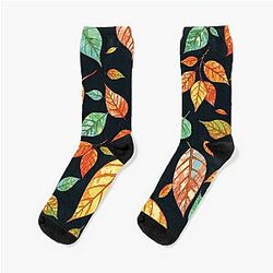 Ghibli Studio Inspired Multicoloured Leaves Seamless Pattern Socks
