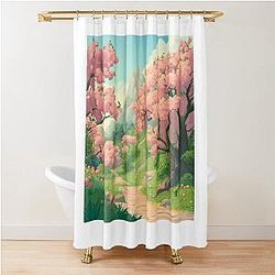 Ghibli inspired peach tree shower curtain