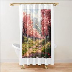 Ghibli Inspired Peach Tree Shower Curtain