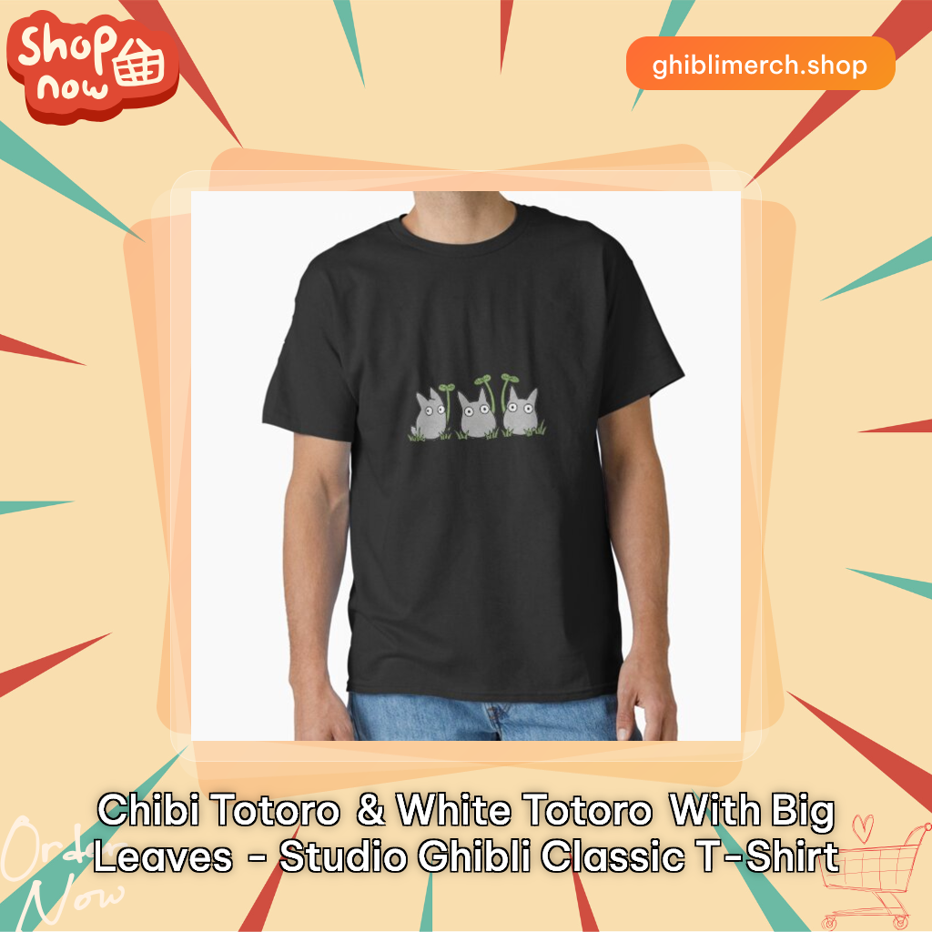 Chibi Totoro & White Totoro with Big Leaves - Studio Ghibli Classic T-Shirt