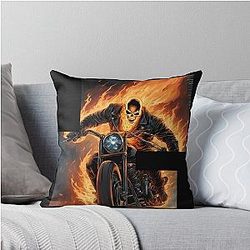 Ghost Rider on a Fire Motorcycle Throw Pillow