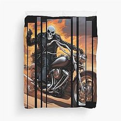 Ghost rider on a fire motorbike Duvet Cover