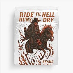 Flaming Ghost Rider Cowboy BKANR Hellfire Western Duvet Cover