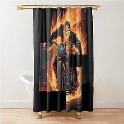Ghost Rider on a Fire Motorcycle Shower Curtain