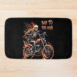 Skull Ghost Rider t-shirt Bath Mat on fire
