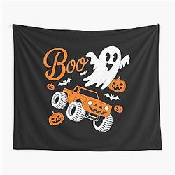 Ghost Rider Truck Halloween Pumpkin Tapestry