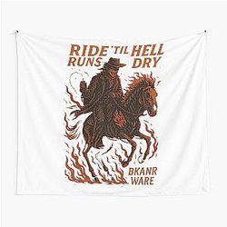 Flaming Ghost Rider Cowboy Hellfire Western Tapestry