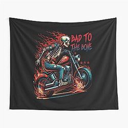 Skull Ghost Rider on fire T-shirt Tapestry