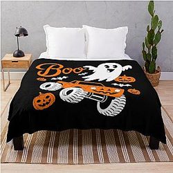 Ghost Rider Truck Monster Halloween Pumpkin Throw Blanket