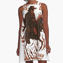 Flaming Ghost Rider Cowboy Hellfire Western A-Line Dress