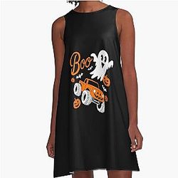 Ghost rider truck monster Halloween pumpkin A-Line Dress