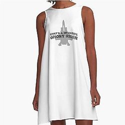 That's a Negative Ghost Rider Quote Design in Black Air Force Font with Jet Fighter A-Line Dress