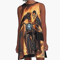 Ghost Rider on a Fire Motorbike 4 A Line Dress