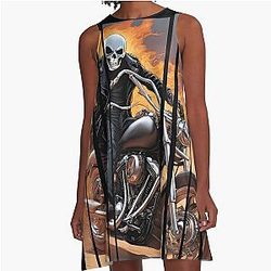Ghost rider on a fire motorcycle a line dress