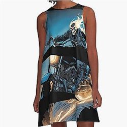 Ghost rider on a fire motorcycle 3 A line Dress