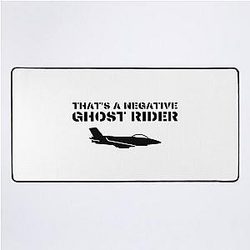 That's a negative ghost rider quote in black design with air force font on jet fighter desk mat