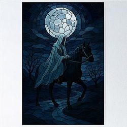 Ghost Rider Under the Moon Gothic Dark Fantasy Art Haunted Horse Poster