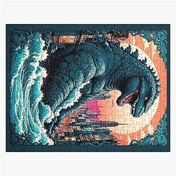 Godzilla Gojira Tokyo Retro Vintage Design Jigsaw Puzzle