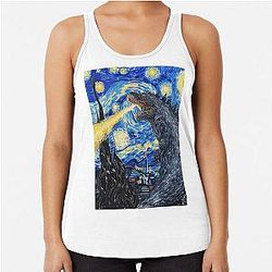Vincent Van Gogh, Godzilla Destroying The Starry Night Racerback Tank Top