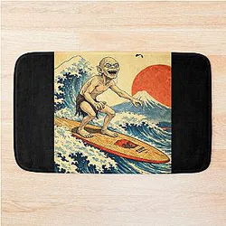 Gollum Surfing the Great Wave in Japan Bath Mat
