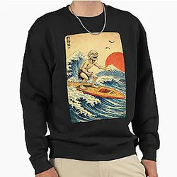 Gollum Surfing the great wave in Japan Pullover Sweatshirt
